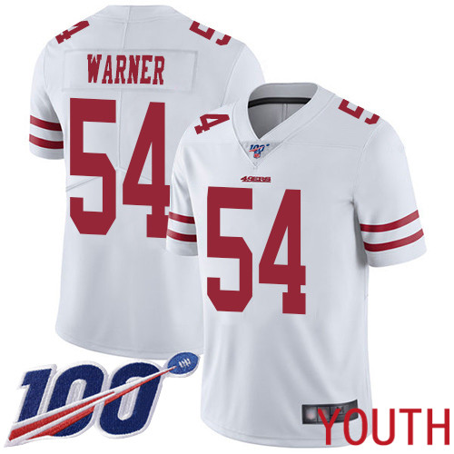 San Francisco 49ers Limited White Youth #54 Fred Warner Road Jersey NFL #54 100th Season Vapor